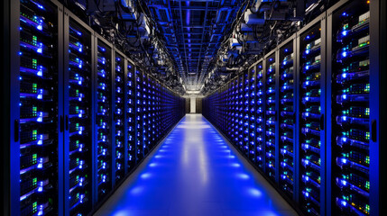 Poster - Cloud computing uses servers housed in data centers. These servers are often organized in racks.  The servers provide online services and store data remotely over the internet.
