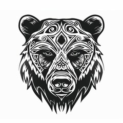 Canvas Print - Minimalistic bear head with intricate tribal designs.