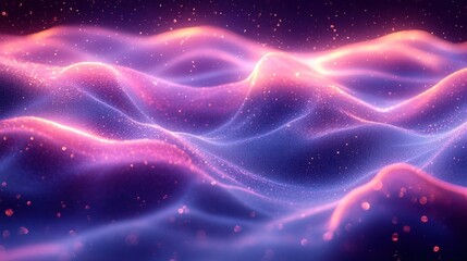 Wall Mural - abstract background with glowing pink and blue waves and sparkling particles.