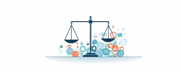 Poster - Illustration of a balance scale weighing different economic policies, concept of fiscal responsibility and economic balance