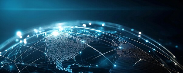 Digital rendering of economic policies visualized as pathways in a global trade network, concept of strategic trade relations
