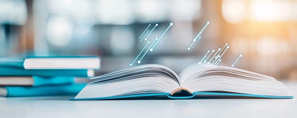 Poster - Close-up of economic policy books and documents with digital annotations, concept of modern policy analysis