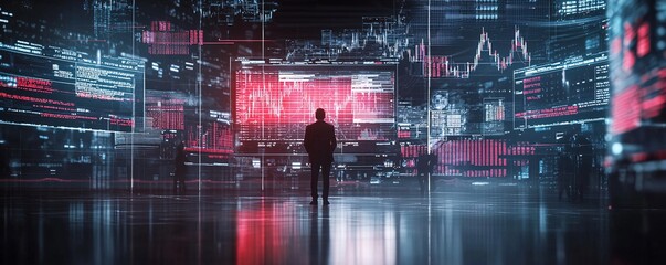 Aufkleber - visual of economic policy makers in a high-tech room, surrounded by holographic data streams and fin