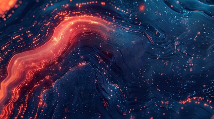 Leinwandbilder - Abstract Digital Landscape with Intertwined Lines and Glowing Particles
