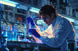© wiparat - young European scientist, fully engaged in his scientific experiment. meticulously transferring