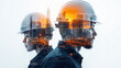 © wiparat - modern engineers at work, office, architects, double exposure, white background