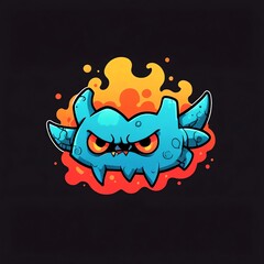 Poster - Angry Blue Monster with Flames Illustration