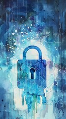Poster - Artistic watercolor illustration of data security.