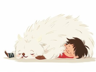 Poster - A child and their furry friend sleep soundly. AI.