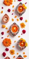 Sticker - Clean white backdrop with vibrant Diwali patterns and simple festive elements.