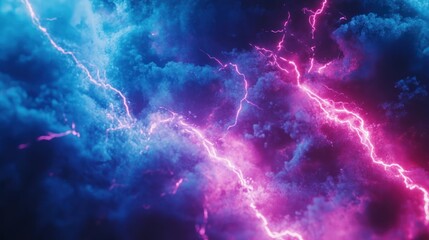 Poster - A vibrant display of pink and blue lightning amidst swirling clouds.
