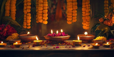 Sticker - A table with many candles and flowers. Scene is warm and inviting