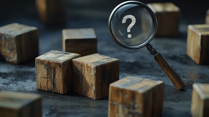 Poster - A magnifying glass hovering over wooden blocks, hinting at exploration and discovery.
