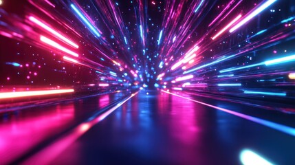 Poster - A vibrant, futuristic scene with colorful light streaks creating a sense of motion.