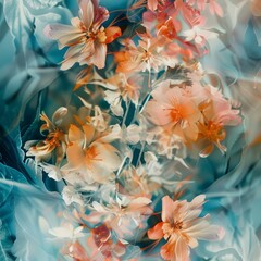 Sticker - A beautiful abstract floral art piece featuring soft pastel colors and delicate flower petals, creating a dreamy and ethereal background.