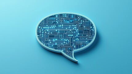 Poster - Digital Conversation: A thought-provoking image of a speech bubble crafted from intricate circuit board patterns, symbolizing the interconnectedness of communication in the digital age.
