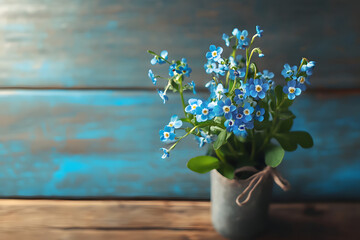 Wall Mural - Composition with Forget-me-nots flowers on wooden background