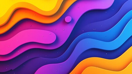 Poster - Vibrant abstract waves in shades of pink, blue, orange, and yellow create a lively composition for modern design aesthetics
