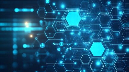 Poster - Abstract technology background featuring interconnected hexagons and glowing blue accents in a digital network environment