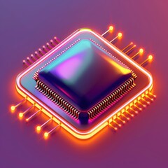 Poster - A Shiny, Neon-Lit Computer Chip