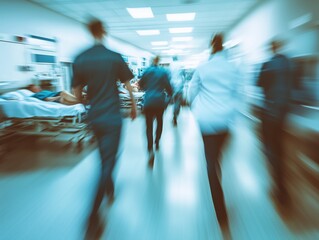 Blurred hospital emergency room with medical staff in motion