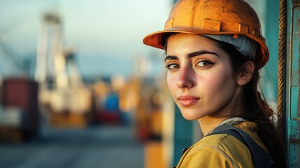 Poster - female worker at a shipping port