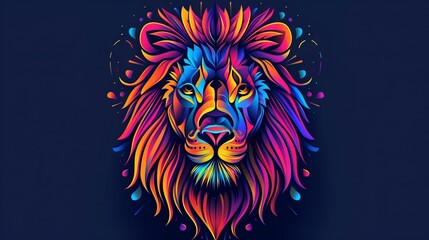 Poster - Lion head with minimalistic tribal decorations in bright colors.