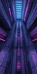 Poster - Top-down view of a modern skyscraper with a synthwave theme.