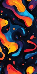 Canvas Print - A dynamic and vibrant abstract fluid art piece featuring colorful waves and dots on a dark background, perfect for modern and creative designs.