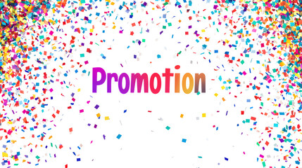 Poster - Promotion text surrounded by colorful confetti explosion graphics