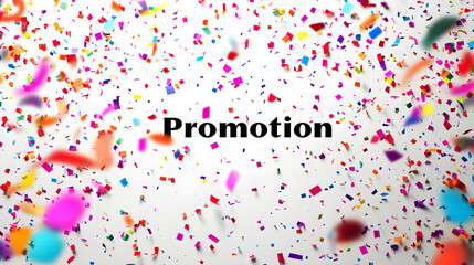Poster - Promotion text surrounded by colorful confetti explosion graphics