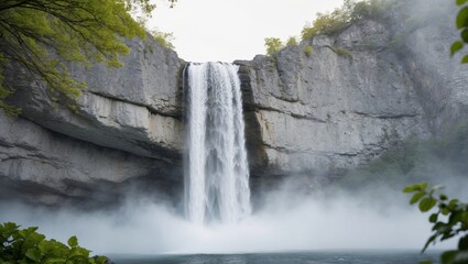 a waterfall cascading down a rocky cliff.