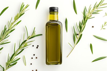 Wall Mural - Olive oil in a bottle isolated on white background