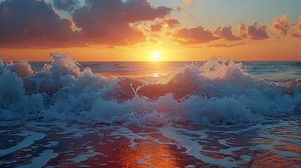 Canvas Print - Stunning Sunset Over Ocean Waves - Coastal Landscape Photography