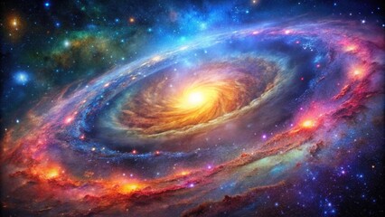 vibrant and colorful space galaxy cloud nebula in a stary night cosmos viewed from a worm's eye pers