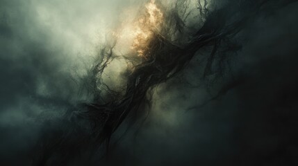 Poster - Abstract dark scene with swirling textures and a hint of light, evoking mystery and depth.