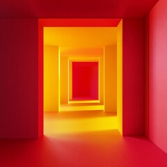 Poster - A red and yellow hallway with a yellow wall. The colors of the walls create a warm and inviting atmosphere