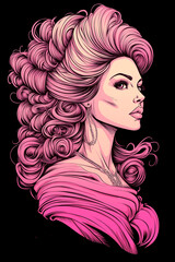 Wall Mural - A woman with long pink hair and a pink dress. She is wearing a necklace and earrings