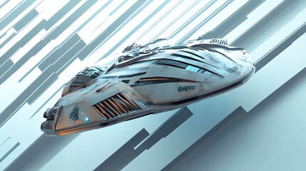 Wall Mural - futuristic spaceship flying over an abstract geometric background.
