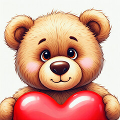 Wall Mural - teddy bear with red heart. cute teddy bear with red heart and heart shape red balloon.