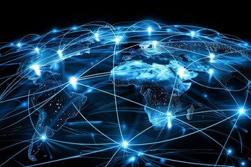 Canvas Print - A digital representation of global network connections, highlighting international communication and data exchange across continents.