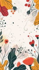 Sticker - Vibrant abstract floral background featuring colorful leaves and flowers in a modern artistic style. Perfect for creative projects and designs.