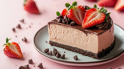 Delicious Strawberry Cheesecake with Chocolate Drizzle