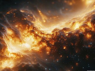 Wall Mural - a swirling cloud of gas and dust, illuminated by bright stars, creates a breathtaking cosmic landsca