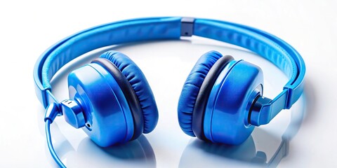 Close-Up Isolated blue headphones on white background