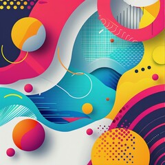 Sticker - A colorful abstract painting with a blue ocean and a yellow sun. The painting is full of circles and dots, giving it a playful and energetic feel