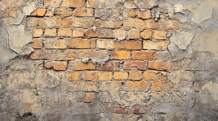 Poster - Aged and Weathered Brick Wall with Cracked Concrete Background