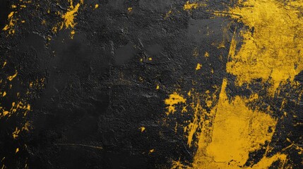 Poster - Black And Yellow Grunge Background Texture With Noise And Distressed Metallic Surface Old Paint On Wall Abstract Backdrop Banner Display Wallpaper Design Elements Copy Space
