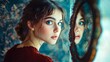 © ckybe - A young woman stares in bewilderment at a mirror that reveals a deceptive version of her reflection.