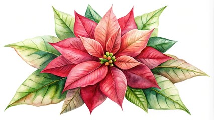 watercolor poinsettia christmas flower isolated on white